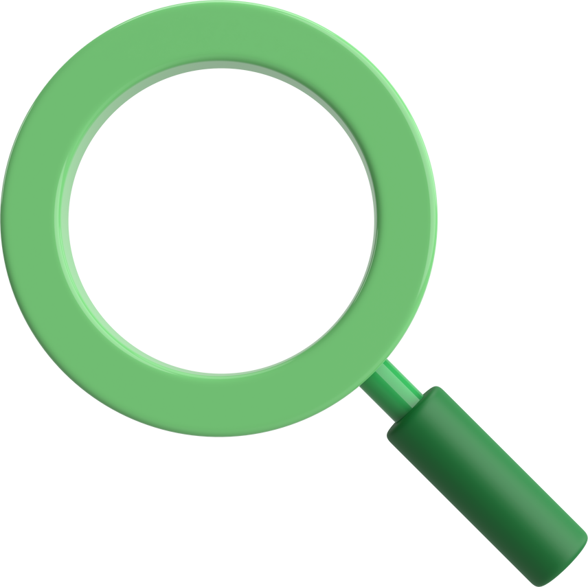 Magnifying glass. Search icon. 3D illustration.