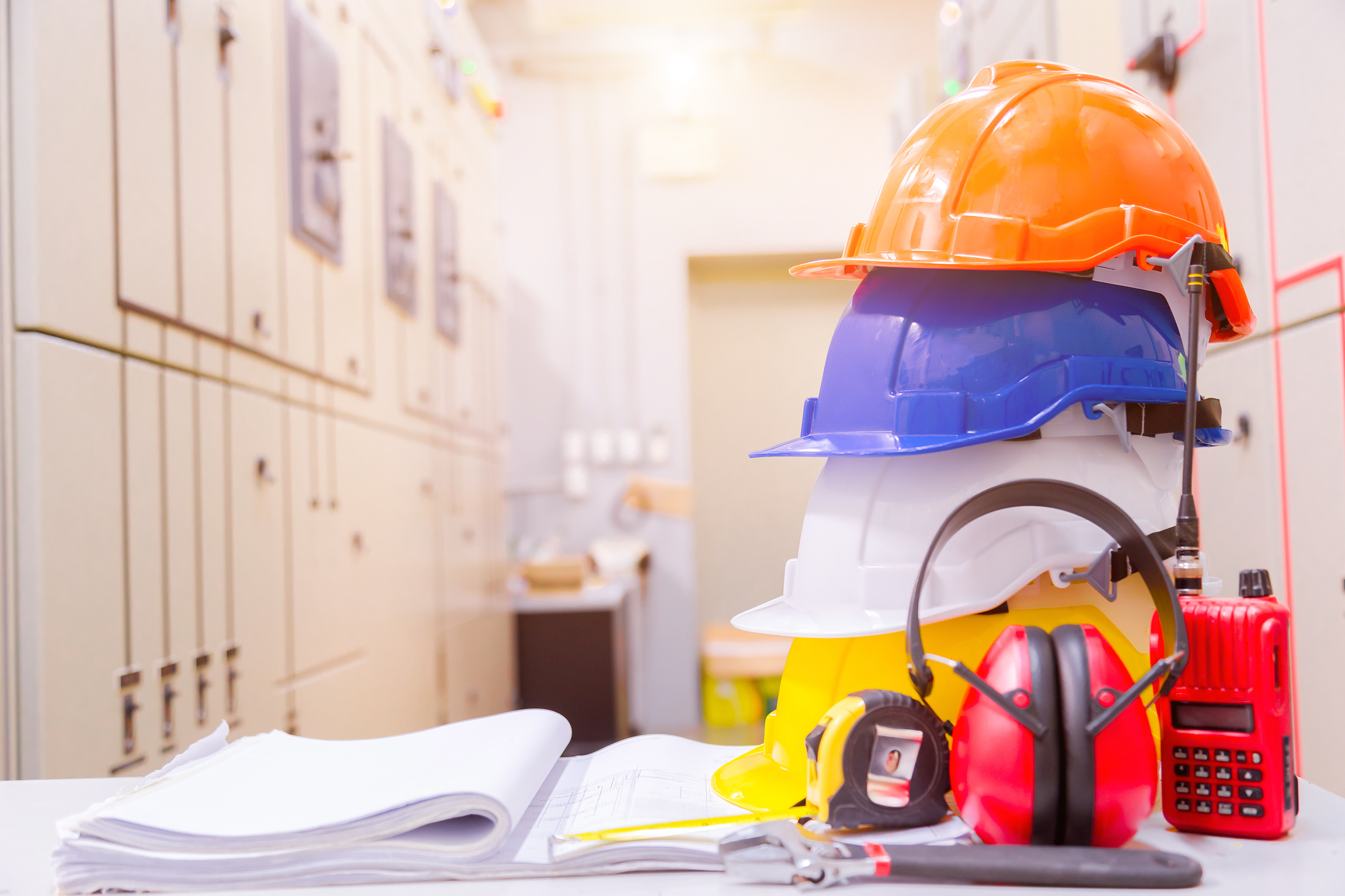 Standard construction safety equipment in control room, Construction and Safety Concept.